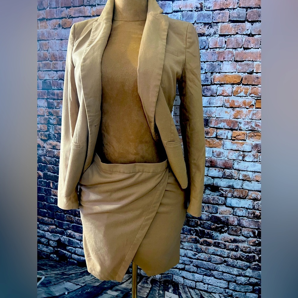 Banana Republic Tan Blazer and Wrap Skirt Set